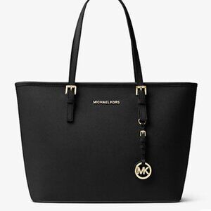 Michael Kors Black Jet Set Travel Saffiano Leather Top-Zip Tote Bag